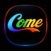 Come game logo screenshot with colorful gradient text on black background